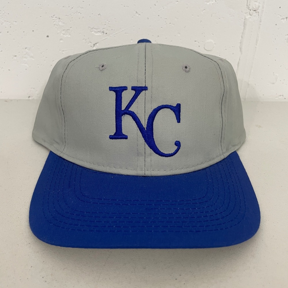 VTG Buffalo Cap Kansas City Royals Grey Blue Snapback Hat Cap MLB Baseball OSFA